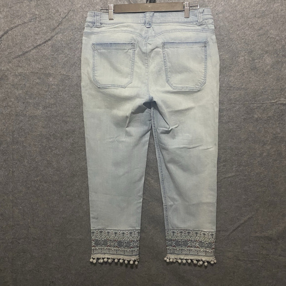 Democracy Light Blue Cropped Pants with Embellished Hem - Picture 2 of 11